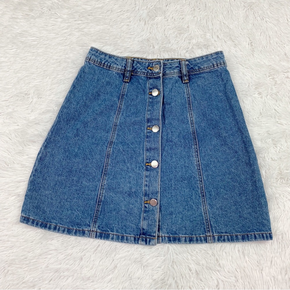 H&M Divided button front aline denim‎ mini skirt in blue